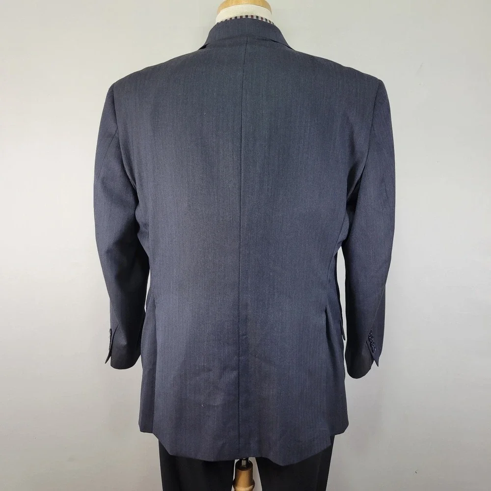 Tom James Men's Sport Coat Blazer‎ Two Button Navy Blue Wool Herringbone 44S